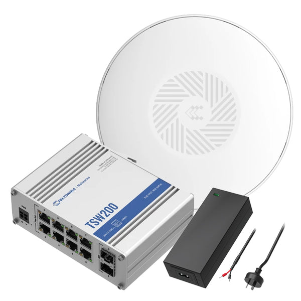 Teltonika Kit With One Tap200 Wifi Ap And One Tsw200 Gigabit Poe Switch With 62w Power Supply